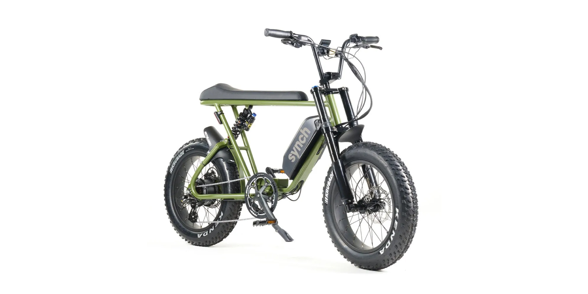 The ultra monkey off road ebike in green on white background