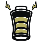 Battery charging icon in black and gold for Synch electric bikes