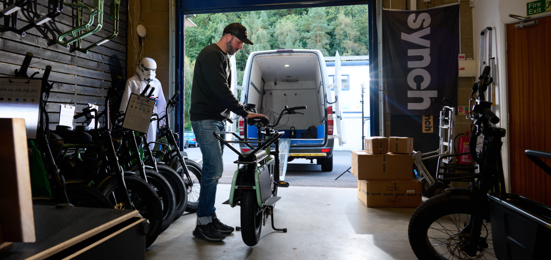 Synch cargo electric bike being built in Synch workshop